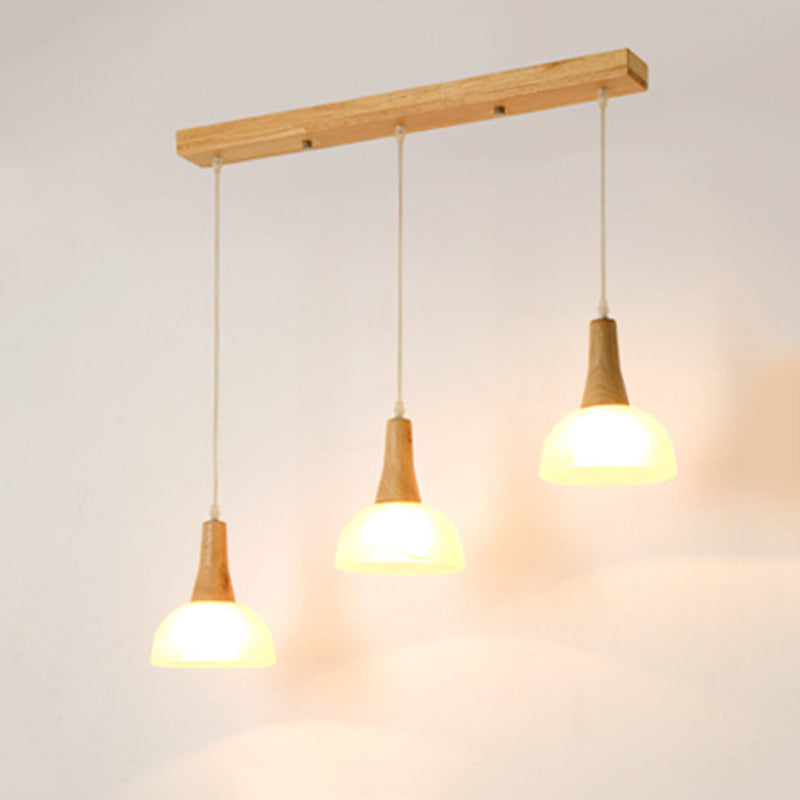 White Shaded Pendant Lighting Fixture Nordic Wooden Ceiling Pendant Light for Bedroom