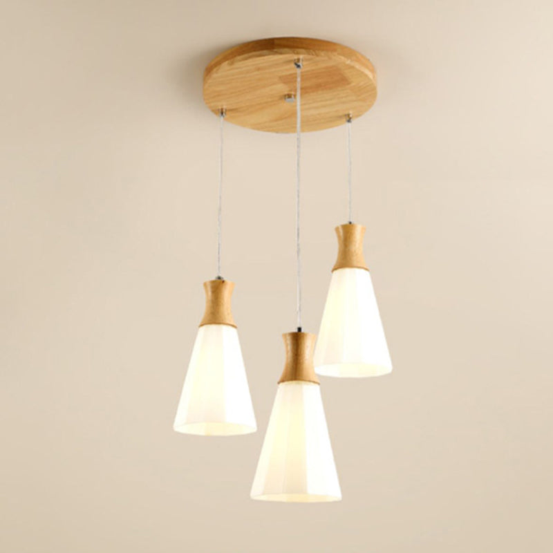 White Shaded Pendant Lighting Fixture Nordic Wooden Ceiling Pendant Light for Bedroom