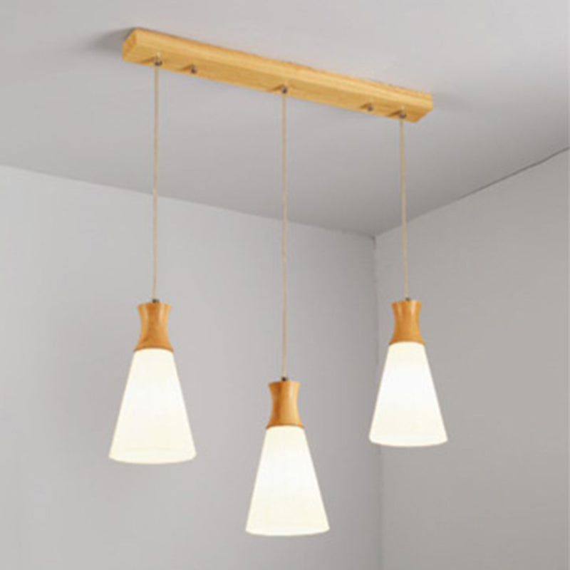 White Shaded Pendant Lighting Fixture Nordic Wooden Ceiling Pendant Light for Bedroom