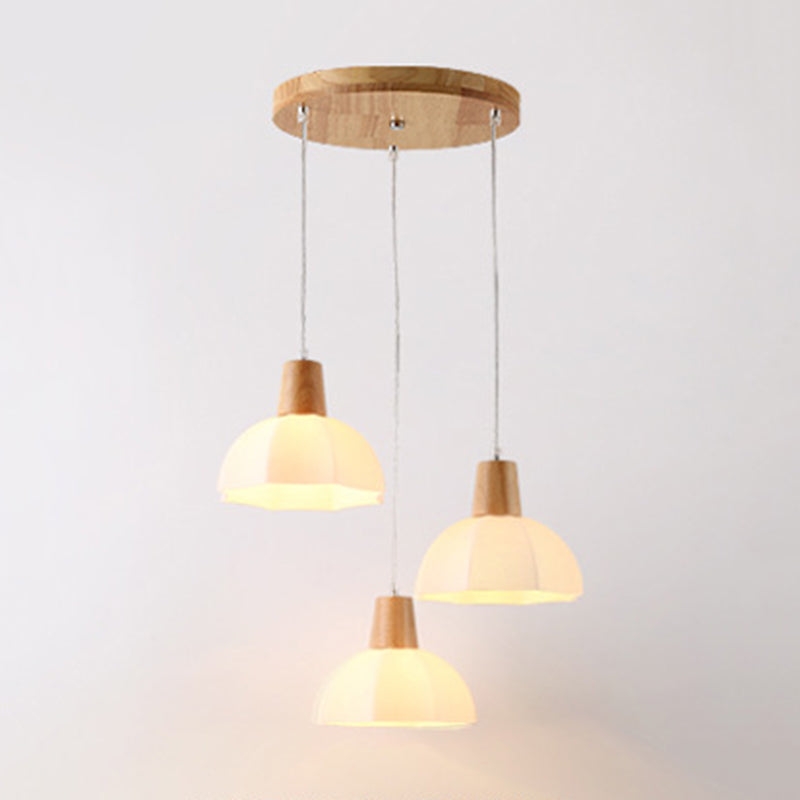 White Shaded Pendant Lighting Fixture Nordic Wooden Ceiling Pendant Light for Bedroom