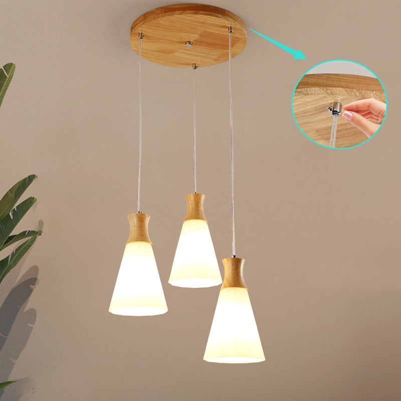 White Shaded Pendant Lighting Fixture Nordic Wooden Ceiling Pendant Light for Bedroom