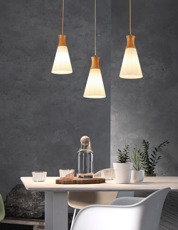 White Shaded Pendant Lighting Fixture Nordic Wooden Ceiling Pendant Light for Bedroom