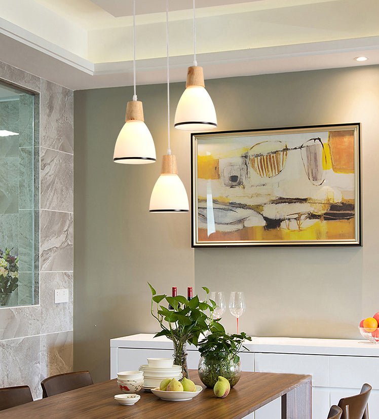 White Shaded Pendant Lighting Fixture Nordic Wooden Ceiling Pendant Light for Bedroom