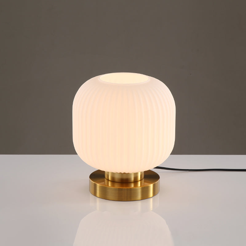 Simplicity Drum Tischlampe Ultra-moderne gerippte Glas Nachttisch-Lampe für Schlafzimmer