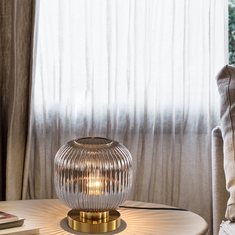 Simplicity Drum Tischlampe Ultra-moderne gerippte Glas Nachttisch-Lampe für Schlafzimmer