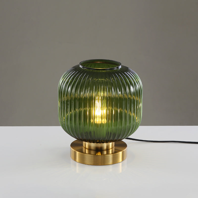 Simplicity Drum Tischlampe Ultra-moderne gerippte Glas Nachttisch-Lampe für Schlafzimmer