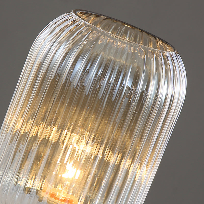 Simplicity Drum Tischlampe Ultra-moderne gerippte Glas Nachttisch-Lampe für Schlafzimmer
