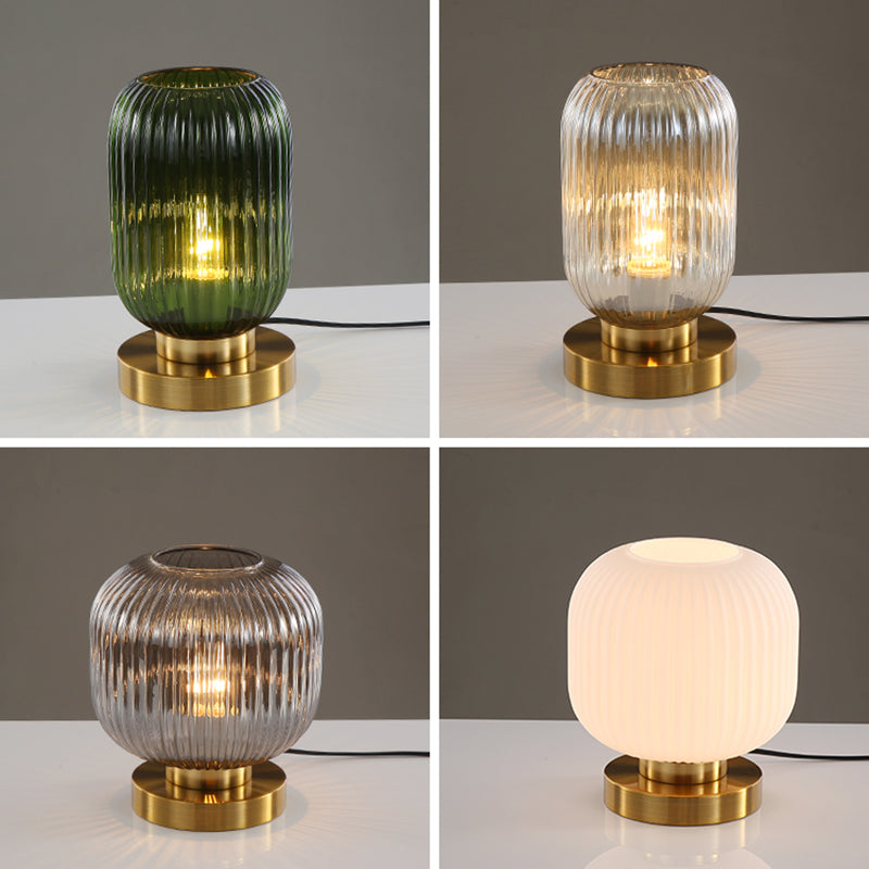 Simplicity Drum Tischlampe Ultra-moderne gerippte Glas Nachttisch-Lampe für Schlafzimmer