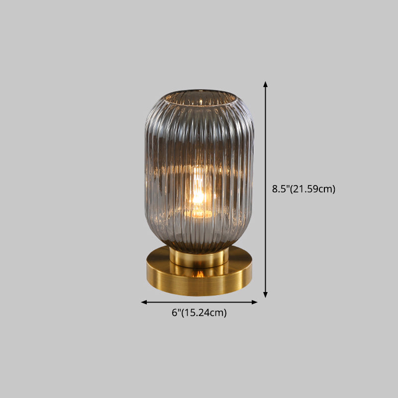 Simplicity Drum Tischlampe Ultra-moderne gerippte Glas Nachttisch-Lampe für Schlafzimmer