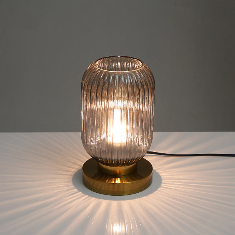 Simplicity Drum Tischlampe Ultra-moderne gerippte Glas Nachttisch-Lampe für Schlafzimmer