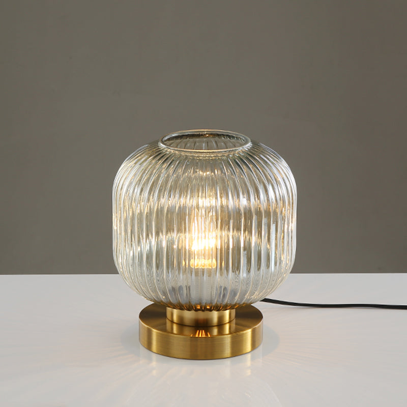 Simplicity Drum Tischlampe Ultra-moderne gerippte Glas Nachttisch-Lampe für Schlafzimmer