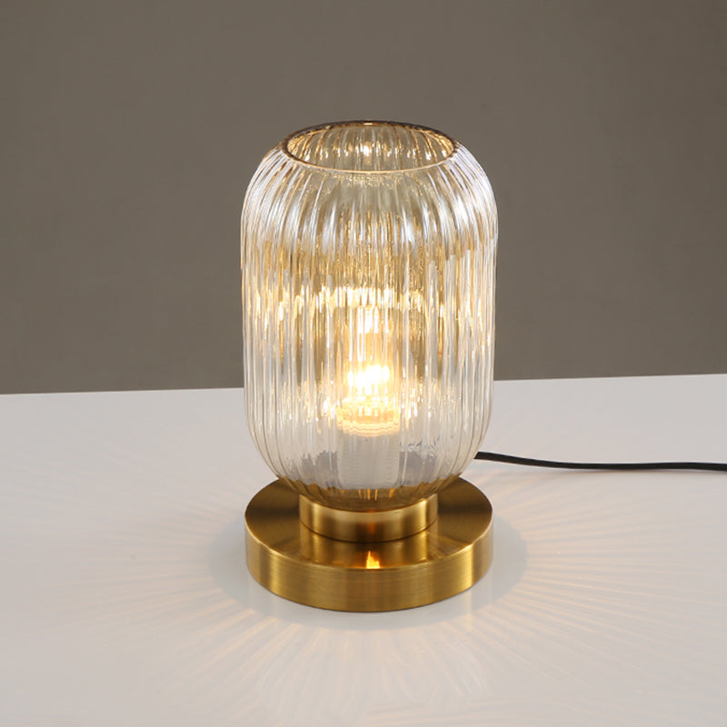 Simplicity Drum Tischlampe Ultra-moderne gerippte Glas Nachttisch-Lampe für Schlafzimmer