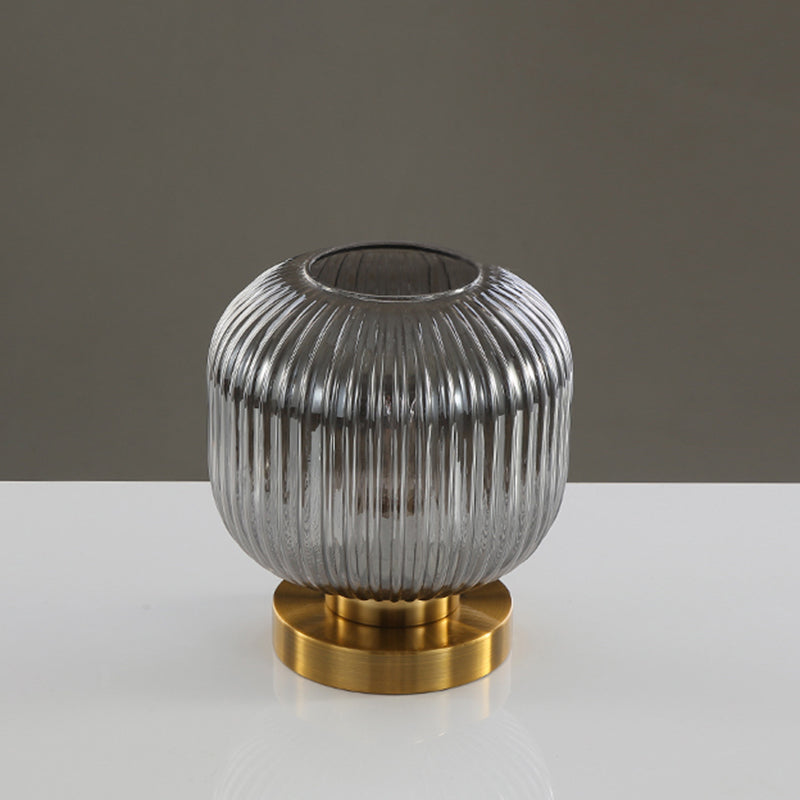 Simplicity Drum Tischlampe Ultra-moderne gerippte Glas Nachttisch-Lampe für Schlafzimmer