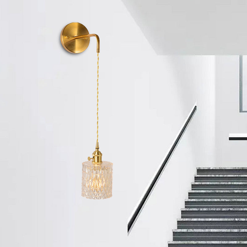 Prismatic Glass Gold Wall Sconce Cylinder/Barrel/Flower Single Bulb Traditionalism LED Wall Mount Light Fixture