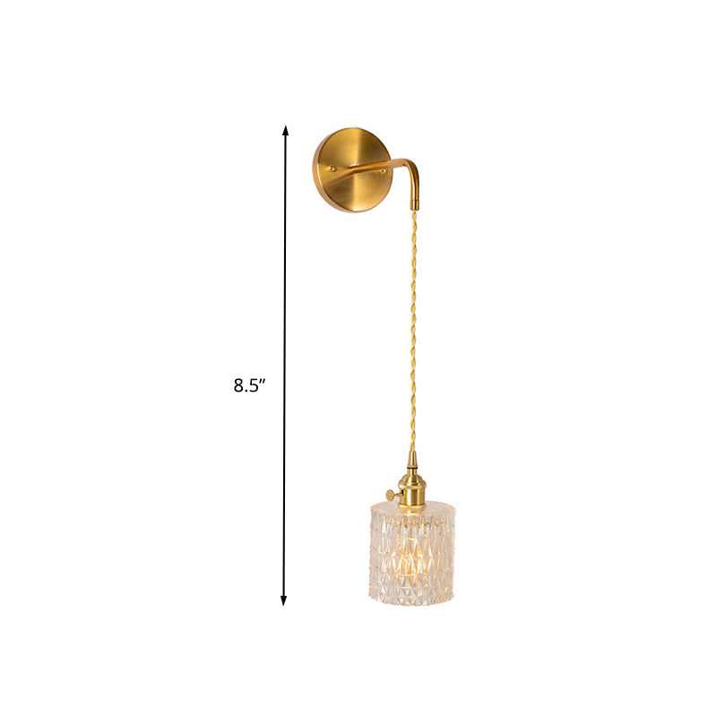 Prismatic Glass Gold Wall Sconce Cylinder/Barrel/Flower Single Bulb Traditionalism LED Wall Mount Light Fixture