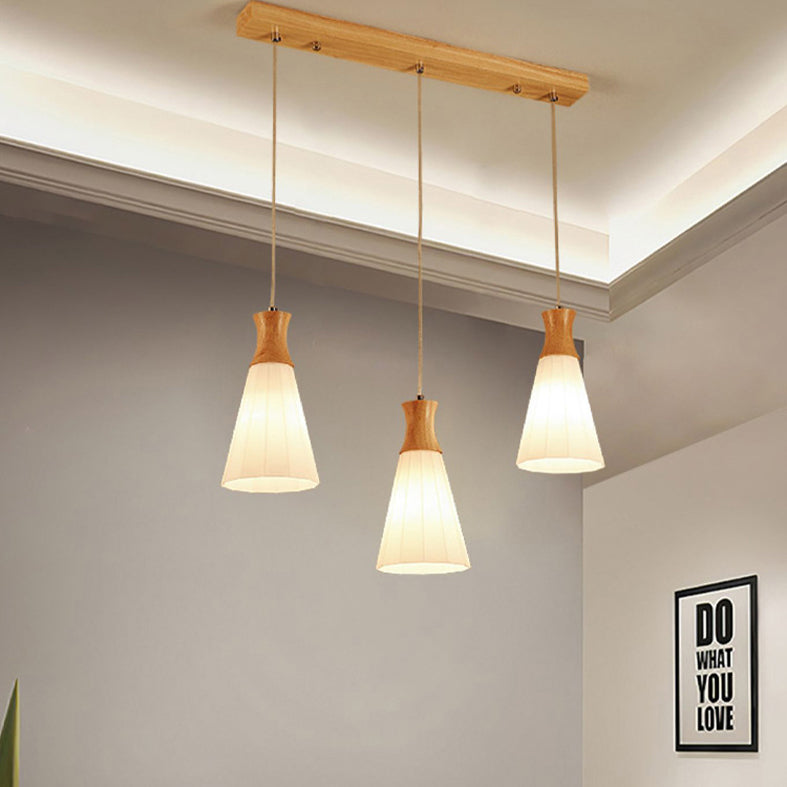 White Shaded Pendant Lighting Fixture Nordic Wooden Ceiling Pendant Light for Bedroom