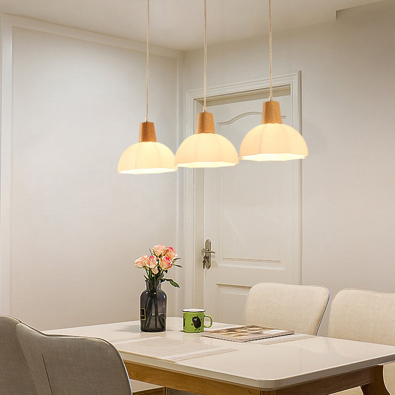 White Shaded Pendant Lighting Fixture Nordic Wooden Ceiling Pendant Light for Bedroom