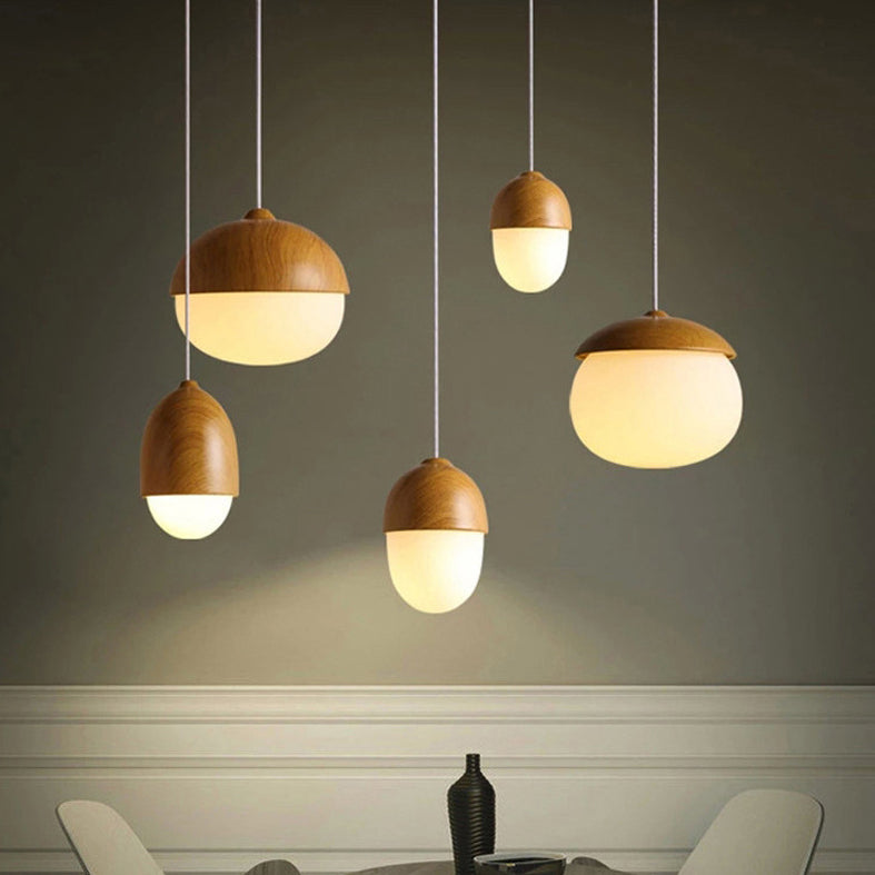 Wood Spherical Pendant Ceiling Light Simplicity Style Hanging Pendant Light in White