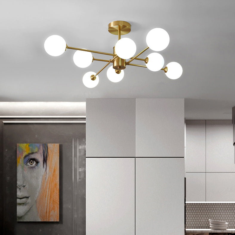 Metal Semi Flush Mount Ceiling Light Contemporary LED Lamp With Glass Shade for Living Room