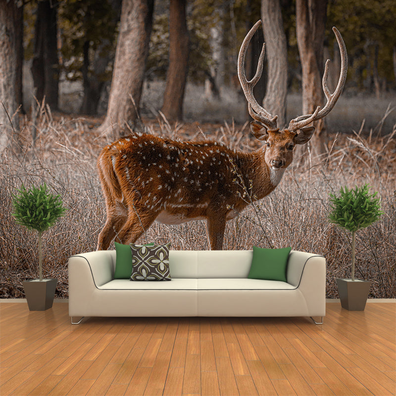 Contemporary Mural with Sika Deer Pattern Photography Decorative Wall Art for Girls' Bedroom