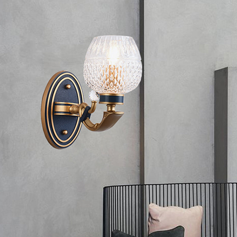 Traditionalist Bowl Wall Sconce Light 1/2 Bulbs Lattice Glass LED Wall Mounted Lamp in Brass for Bedroom