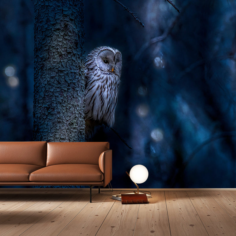 Contemporary Style Owl Mural Soft Color Photography Horizontal Wall Art for Home Decor