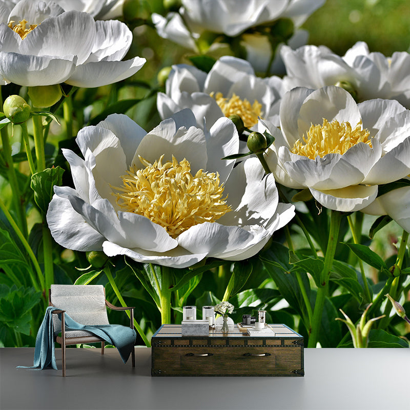 Full Size Photography Modern Mural Decal with Blossoming Peony for Living Room