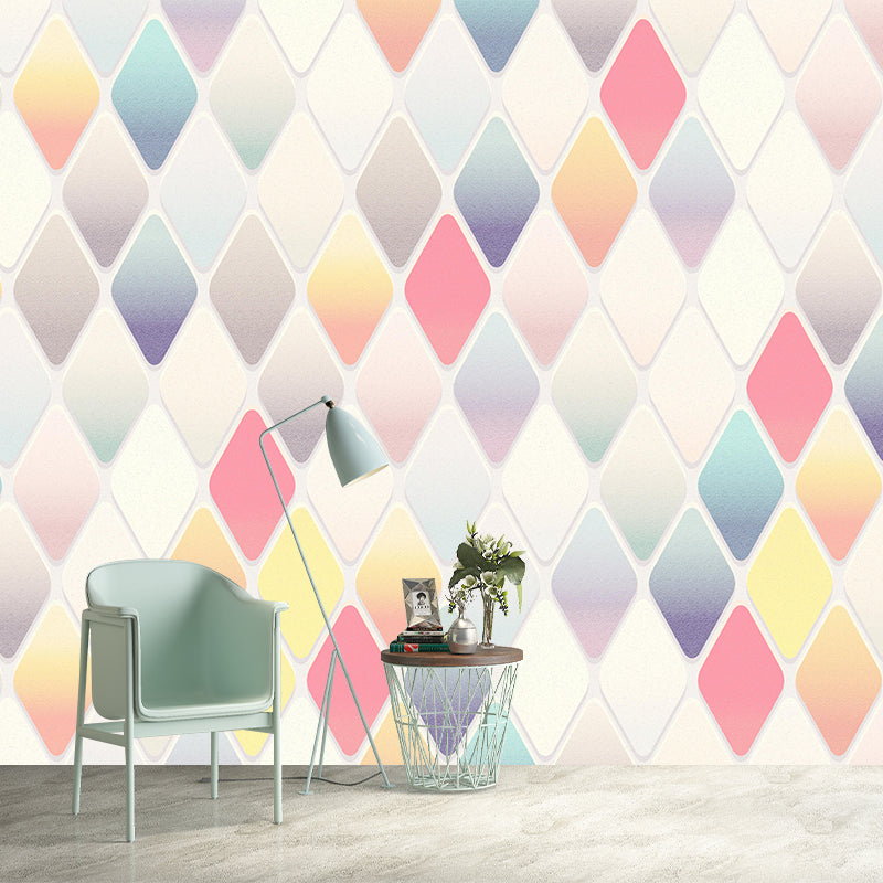 Moisture Resistant Geometry Wall Mural Modernism with Rhombus Pattern Wall Decor
