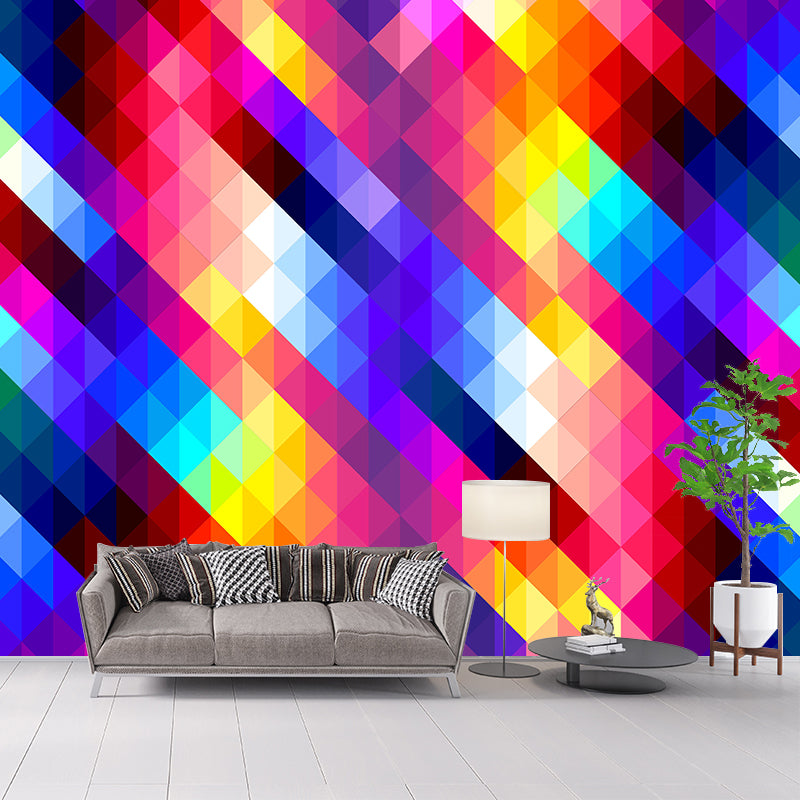 Moisture Resistant Geometry Wall Mural Modernism with Rhombus Pattern Wall Decor