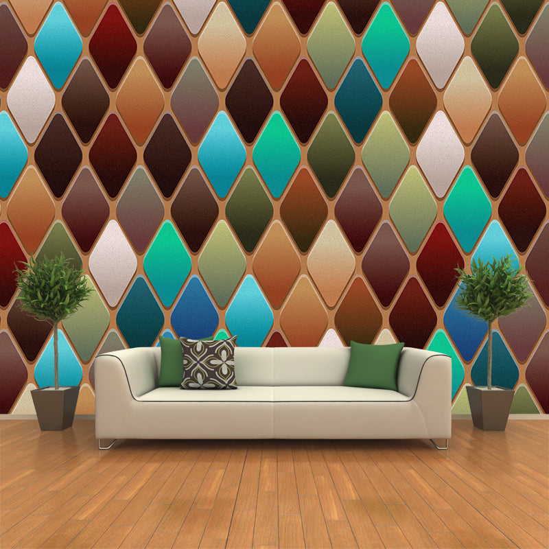 Contemporary Wall Mural Decal Rhombus Pattern Wall Covering for Girl's Bedroom