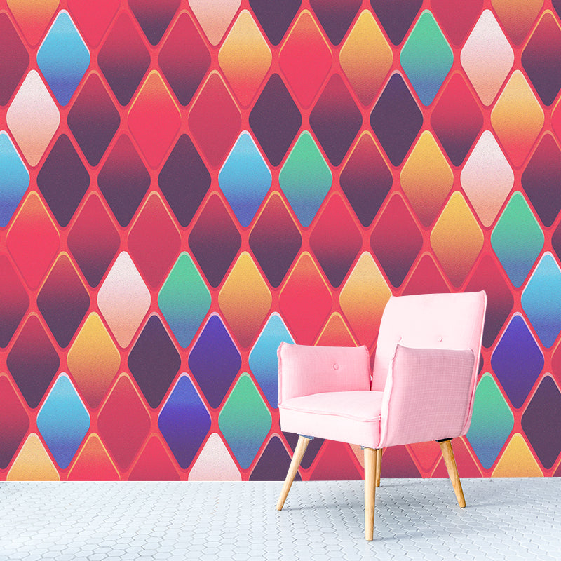 Contemporary Wall Mural Decal Rhombus Pattern Wall Covering for Girl's Bedroom
