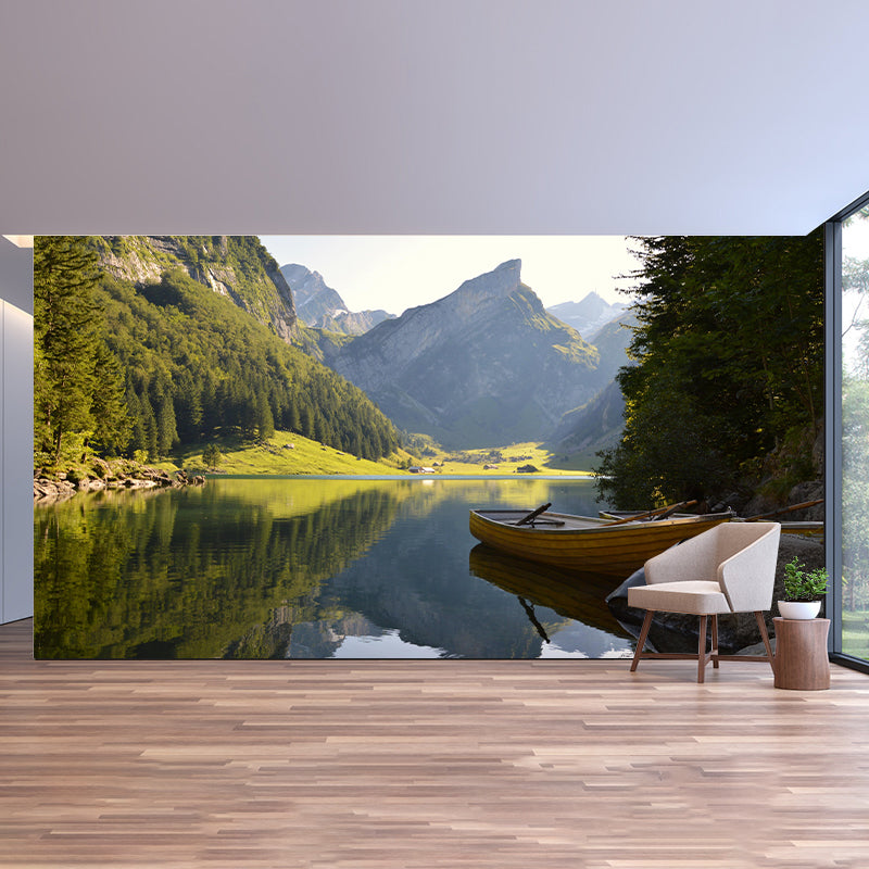 Contemporary Mountain and Lake Mural Horizontal Photography Wall Covering for Living Room