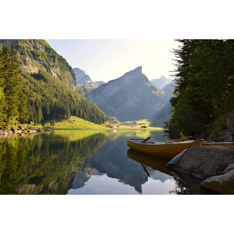 Contemporary Mountain and Lake Mural Horizontal Photography Wall Covering for Living Room