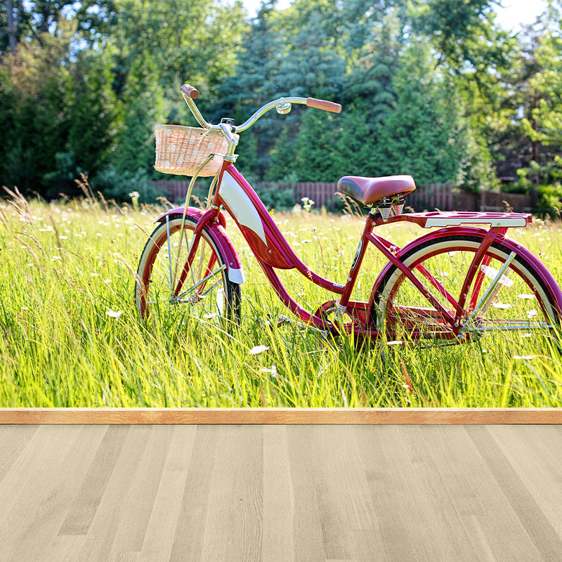 Soft Color Vintage Bicycle Wall Mural Decorative Wall Mural Stain Resistant for Living Room