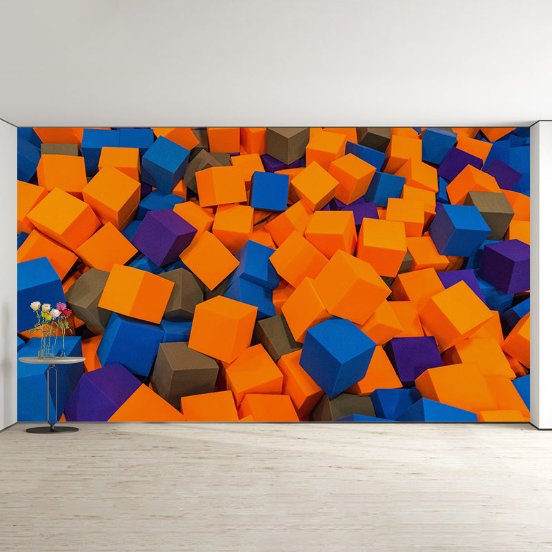 Cube Mural Wallpaper 3D Effect Modern Mildew Resistant Wall Decor for Child's Bedroom