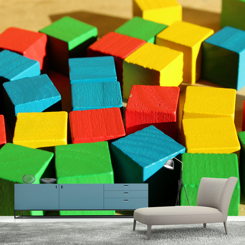 Cube Mural Wallpaper 3D Effect Modern Mildew Resistant Wall Decor for Child's Bedroom