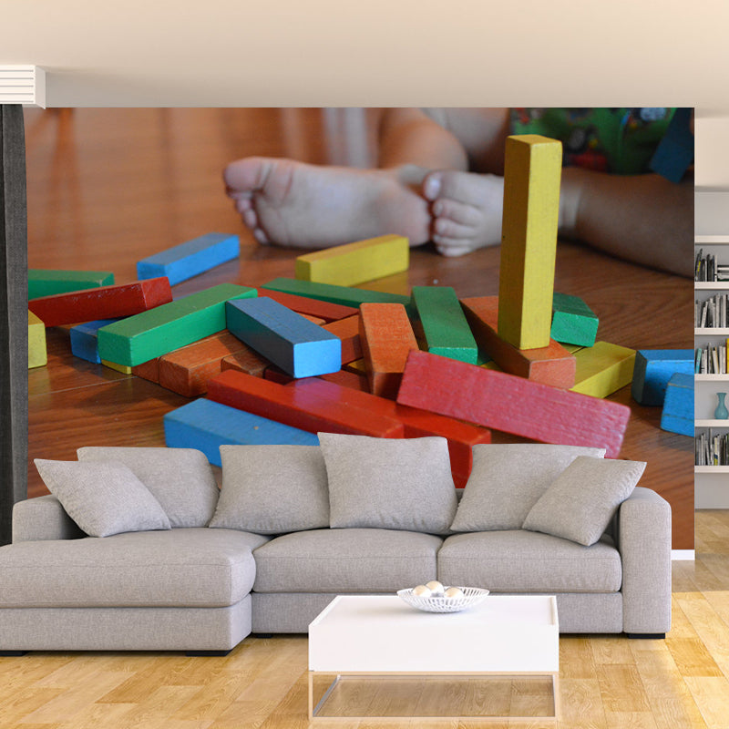 Cube Mural Wallpaper 3D Effect Modern Mildew Resistant Wall Decor for Child's Bedroom
