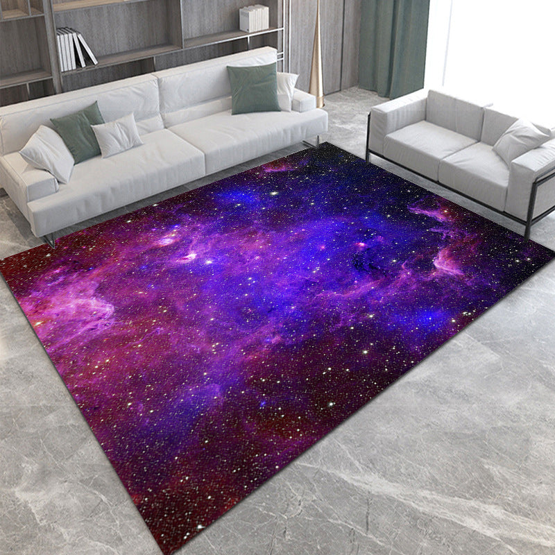 Blue Tone Starry Sky Print Rug Polyester Carpet Funky Anti-Slip Backing Indoor Rug for Living Room