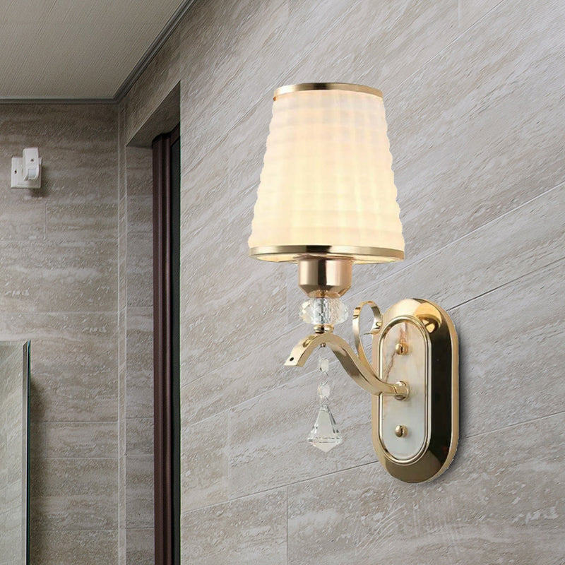 Lattice Glass Gold Wall Lighting Cone Single Light Vintage LED Wall Mounted Light with Crystal Accent