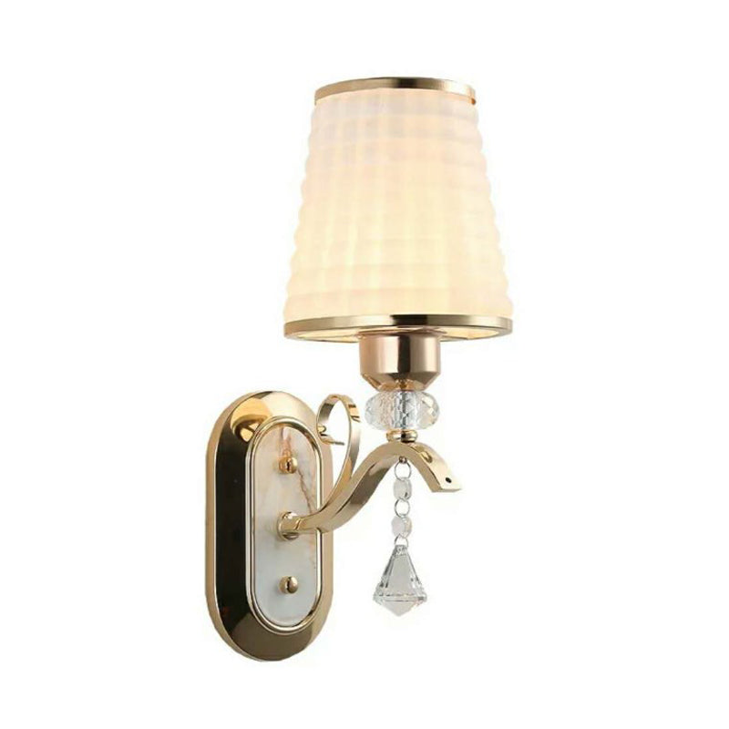 Lattice Glass Gold Wall Lighting Cone Single Light Vintage LED Wall Mounted Light with Crystal Accent