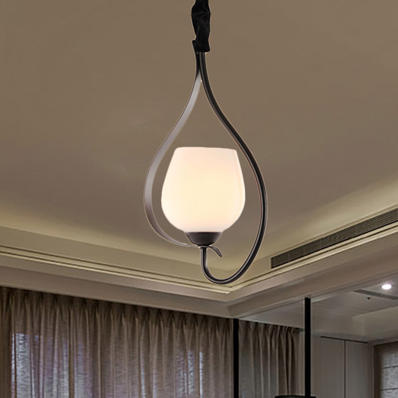 Bowl Grosted Glass Pendant Lighting Style Contemporary 1 Bulbe Black Finish Hanging Plafond Light