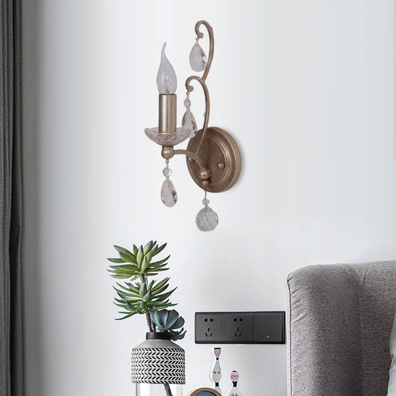 Rost/gealtert Silber 1/2 Lichter Leuchten Leuchte Leuchte Traditionelle Kristall -Kerzen -Wandlampe für Wohnzimmer