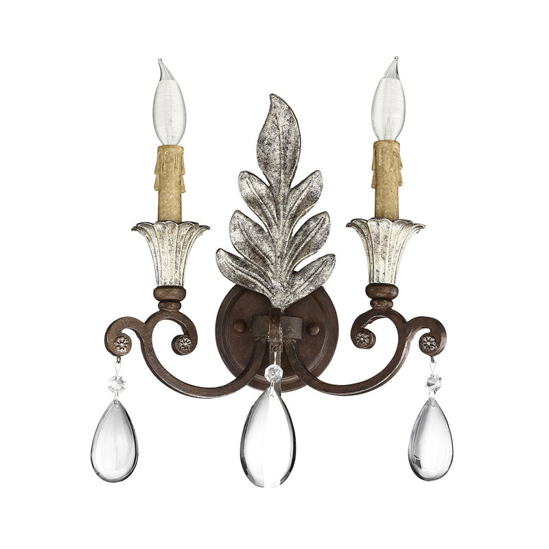Rost/gealtert Silber 1/2 Lichter Leuchten Leuchte Leuchte Traditionelle Kristall -Kerzen -Wandlampe für Wohnzimmer