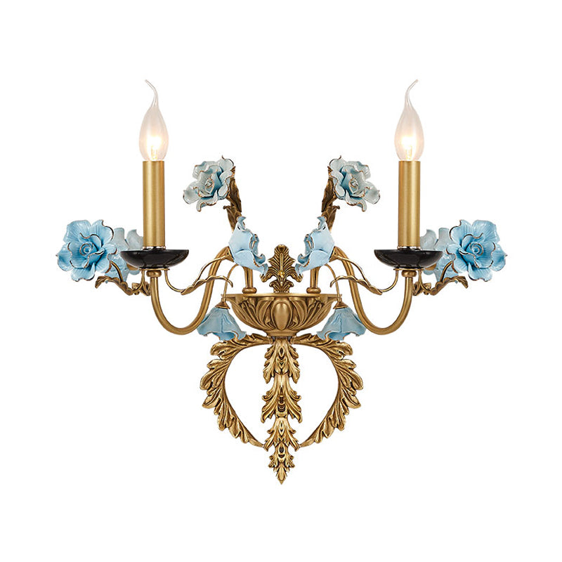 Blaue Wandleuchte mit gebogenem Arm, ländliches Metall, 2 Lichter, Wohnzimmerleuchte mit/ohne Schirm