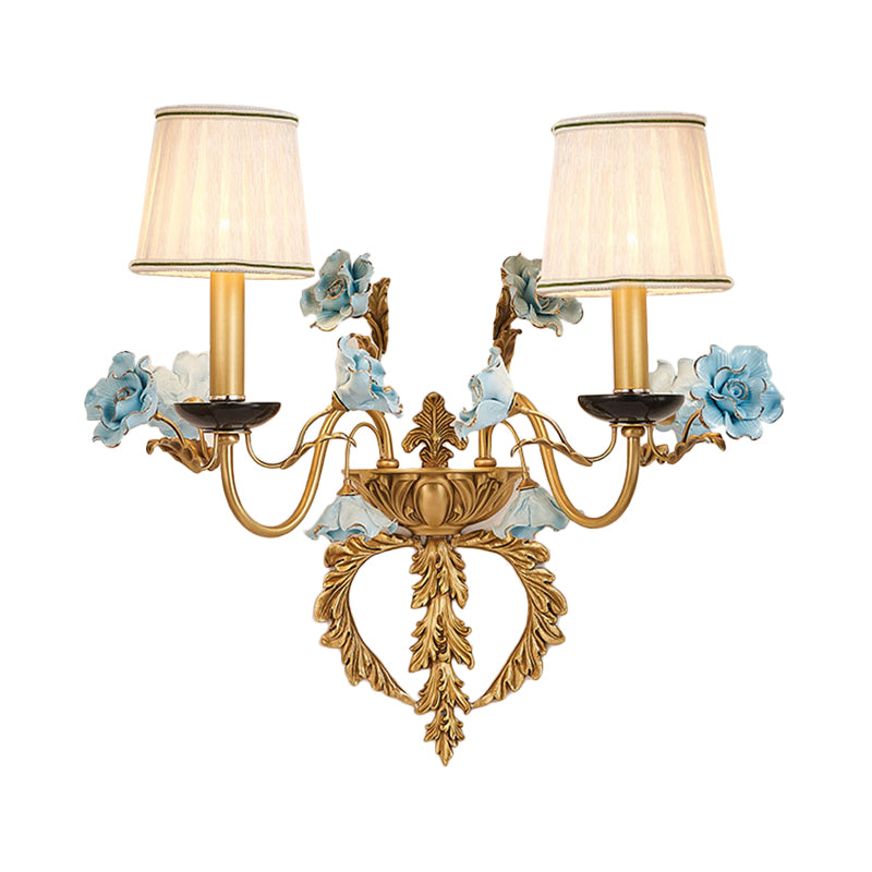 Blaue Wandleuchte mit gebogenem Arm, ländliches Metall, 2 Lichter, Wohnzimmerleuchte mit/ohne Schirm