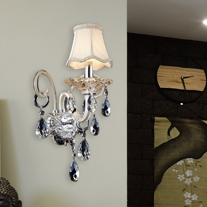 Bell Crystal Wall Lighting Fixture Retro 1/2 Lights Living Room LED Wall Sconce Light in Chrome