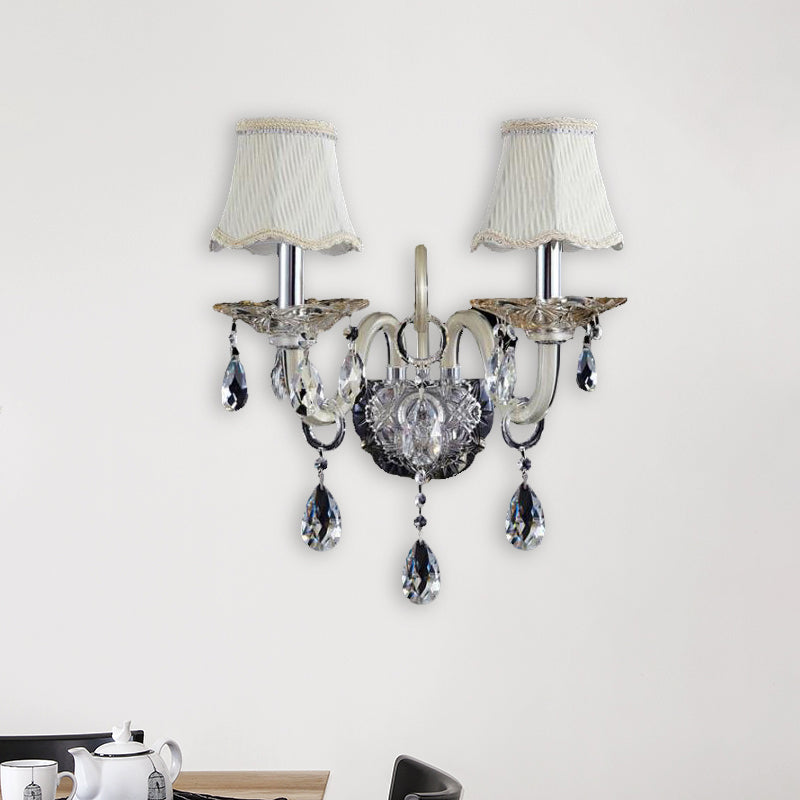 Bell Crystal Wall Lighting Fixture Retro 1/2 Lights Living Room LED Wall Sconce Light in Chrome