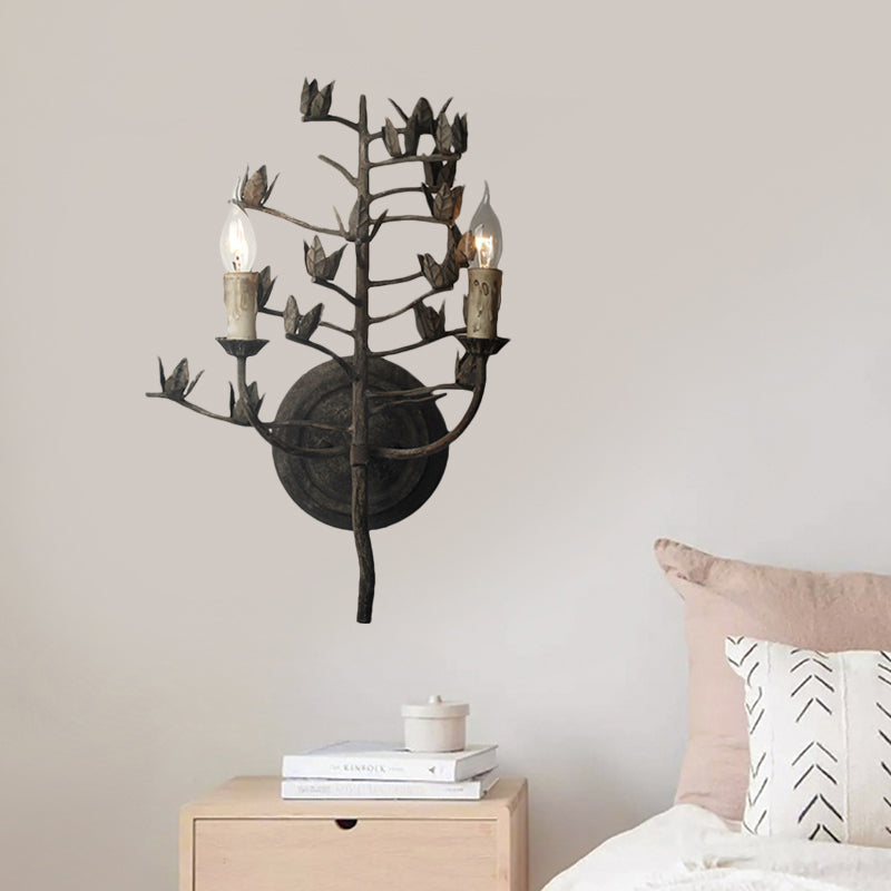 Branch Metallic Wall Mount Lamp Rustic 2 Lights Bedroom Sconce Light Fixture in Dark Gray