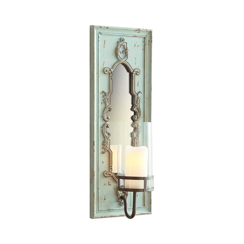 1 Light Vanity Sconce Light Rustic Cylinder Clear Glass Wall Lighting Fixture in Black/Blue for Bathroom