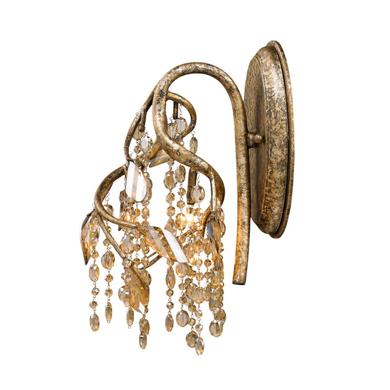 Decorative Branch Wall Mount Lighting 2 Lights Translucent Crystal LED Wall Lamp in Brass